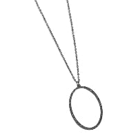 Black oval pendant necklace on a white background